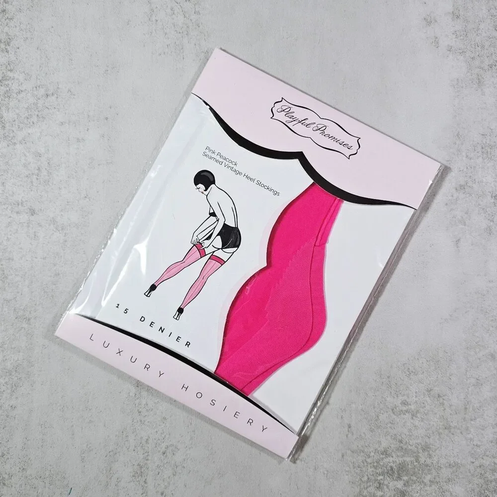 Playful Promises Sheer Classic Seamed Stockings, Hot Pink, Size L